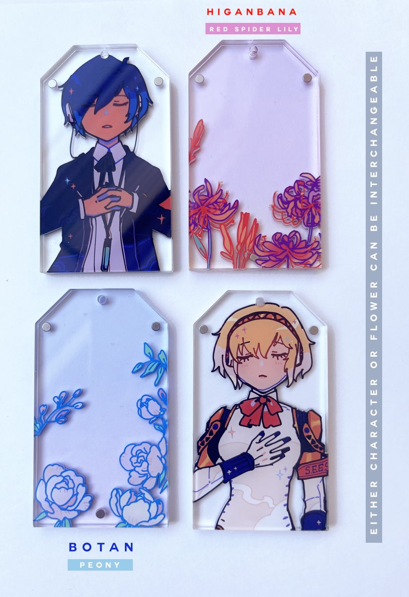 sighing's tweet photo. made some persona 3/aikoto charms on a whim bc i was thinking abt ... uh...💀

these are layered &amp; magnetized, which trap either the black ribbon washi or the pressed flowers between the acrylic!! 

🌸➡https://t.co/qt6Az4zAeo https://t.co/aGv26zl2HS