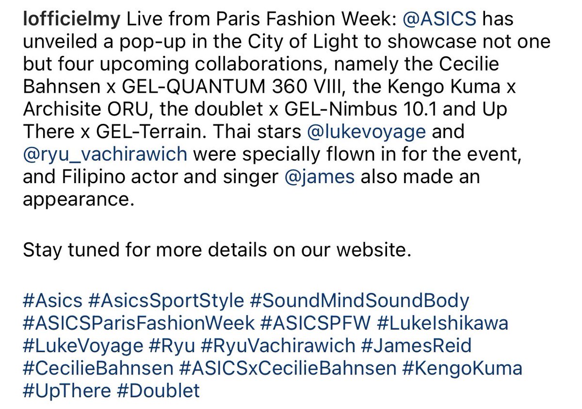 REIDersOfficial's tweet image. Live from #PFW25: @ASICS has unveiled a pop-up in the City of Light 

Thai stars @lukevoyage and @ryu_vachirawich were specially flown in for the event, and Filipino actor and singer @tellemjaye also made an appearance.

#Asics #ASICSParisFashionWeek #JamesReid

©️lOfficielmy