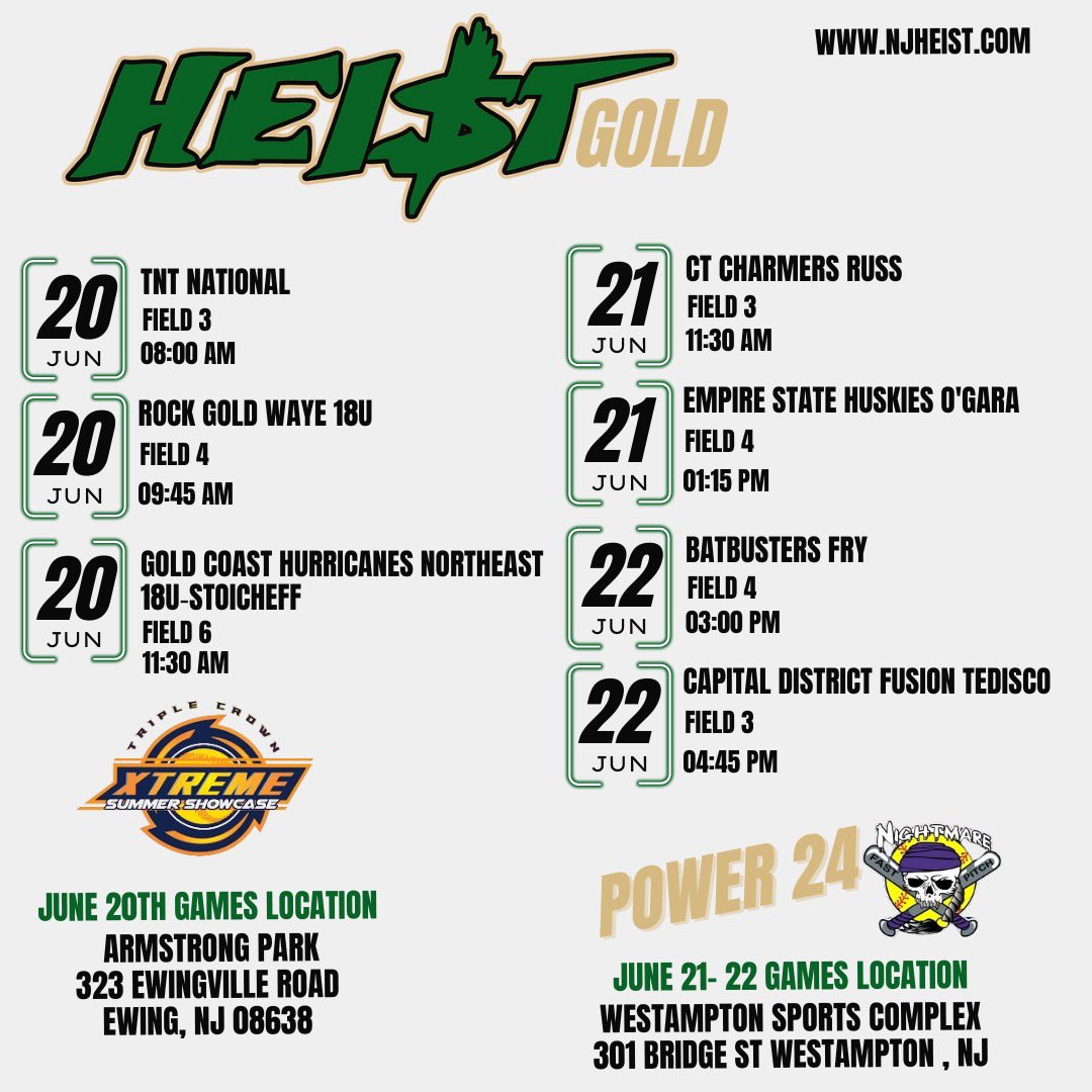 Gianna DiMeglio 2024 (@gianna_dimeglio) on Twitter photo We will be playing in 2 tournaments this weekend, Xtreme Dimensions in Ewing, NJ and Power 24 in Westampton, NJ Thursday-Sunday! <a href="/NJHEISTSOFTBALL/">NJ HEIST</a> <a href="/BumpCasey/">Casey Bump</a> <a href="/Cooper_Geo99/">George Cooper</a> <a href="/SRod021/">Sergio Rodriguez</a> We will be playing in 2 tournaments this weekend, Xtreme Dimensions in Ewing, NJ and Power 24 in Westampton, NJ Thursday-Sunday! <a href="/NJHEISTSOFTBALL/">NJ HEIST</a> <a href="/BumpCasey/">Casey Bump</a> <a href="/Cooper_Geo99/">George Cooper</a> <a href="/SRod021/">Sergio Rodriguez</a>