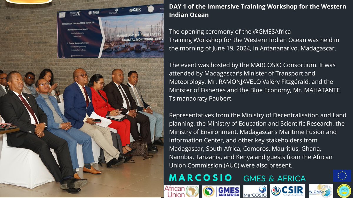mdnodc_ihsm's tweet photo. The opening ceremony of the @GMESAfrica 
Training Workshop for the Western Indian Ocean was held in the morning of June 19, 2024, in Antananarivo, Madagascar. 
@IHSM_Toliara @CSIR @AfricaGmes @GMESAfrica @_AfricanUnion @EuropeanCommiss https://t.co/aig4C05LbU