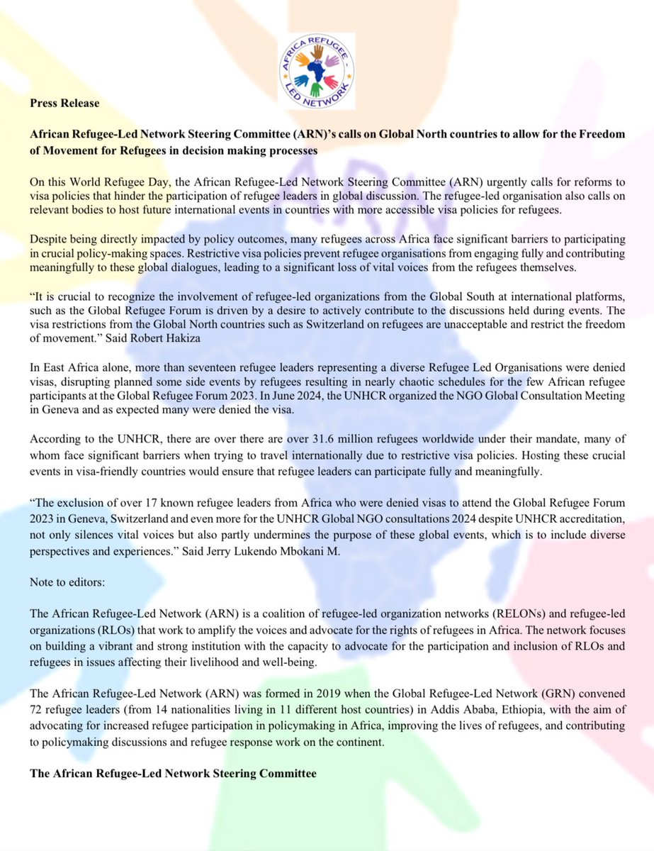 ARN_africa's tweet image. Today, on World Refugee Day, our press release talks about the challenges refugees face while crossing the borders. @SwissmissionEU, @EU_Commission, let's truly embody solidarity with refugees by reflecting on what it means. Is it keeping them in isolated places, restricting…