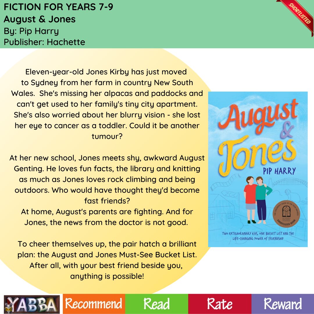 YABBA Shortlist Spotlight - Fiction for Years 7-9 nominee: 'August &amp; Jones' by Pip Harry. Published by Hachette.