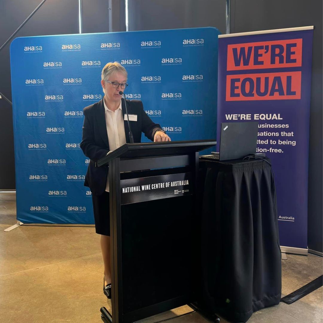 We were thrilled to launch our Bystander Intervention program today and sign our <a href="/EqualOpSA/">Equal Opportunity SA</a> WE'RE EQUAL commitment, designed to provide hotels with strategies that will challenge inappropriate behaviour among patrons and staff.

<a href="/natwinecentre/">National Wine Centre</a> <a href="/michaels_andrea/">Andrea Michaels MP</a> <a href="/KatrineHildyard/">Katrine Hildyard MP</a>