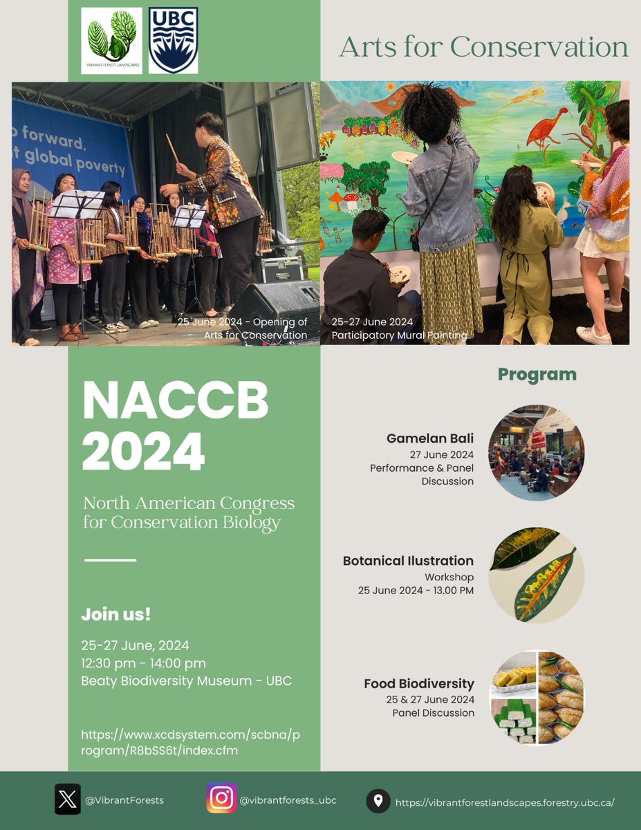 Are you attending #NACCB2024 ?🌿🎨 Join <a href="/VibrantForests/">Vibrant Forest Landscapes</a> for a Day of Arts and Conservation! 🎨🌿<a href="/klintuni/">Klintuni</a> @ubcforestry <a href="/UBCNews/">UBC Media Relations</a> <a href="/UBC/">University of British Columbia</a>