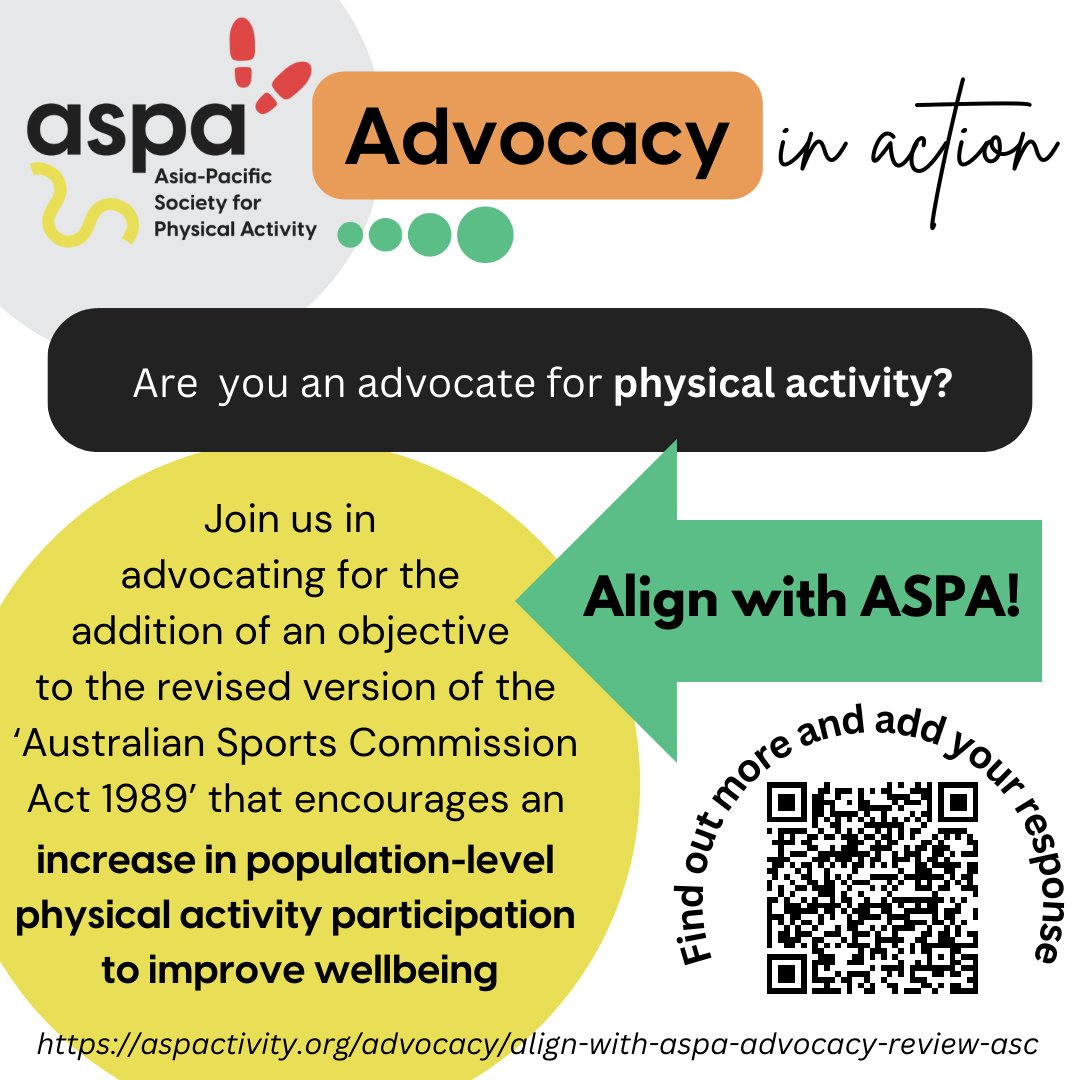 Advocacy inaction ❌ or advocacy IN ACTION ✅? Help us advocate for #physicalactivity in Australia, in &lt;5 minutes!  

#AlignwithASPA and request the addition of a physical activity objective in the revised Australian Sports Commission Act 

Find out more👉 ow.ly/78w250Sm3nI