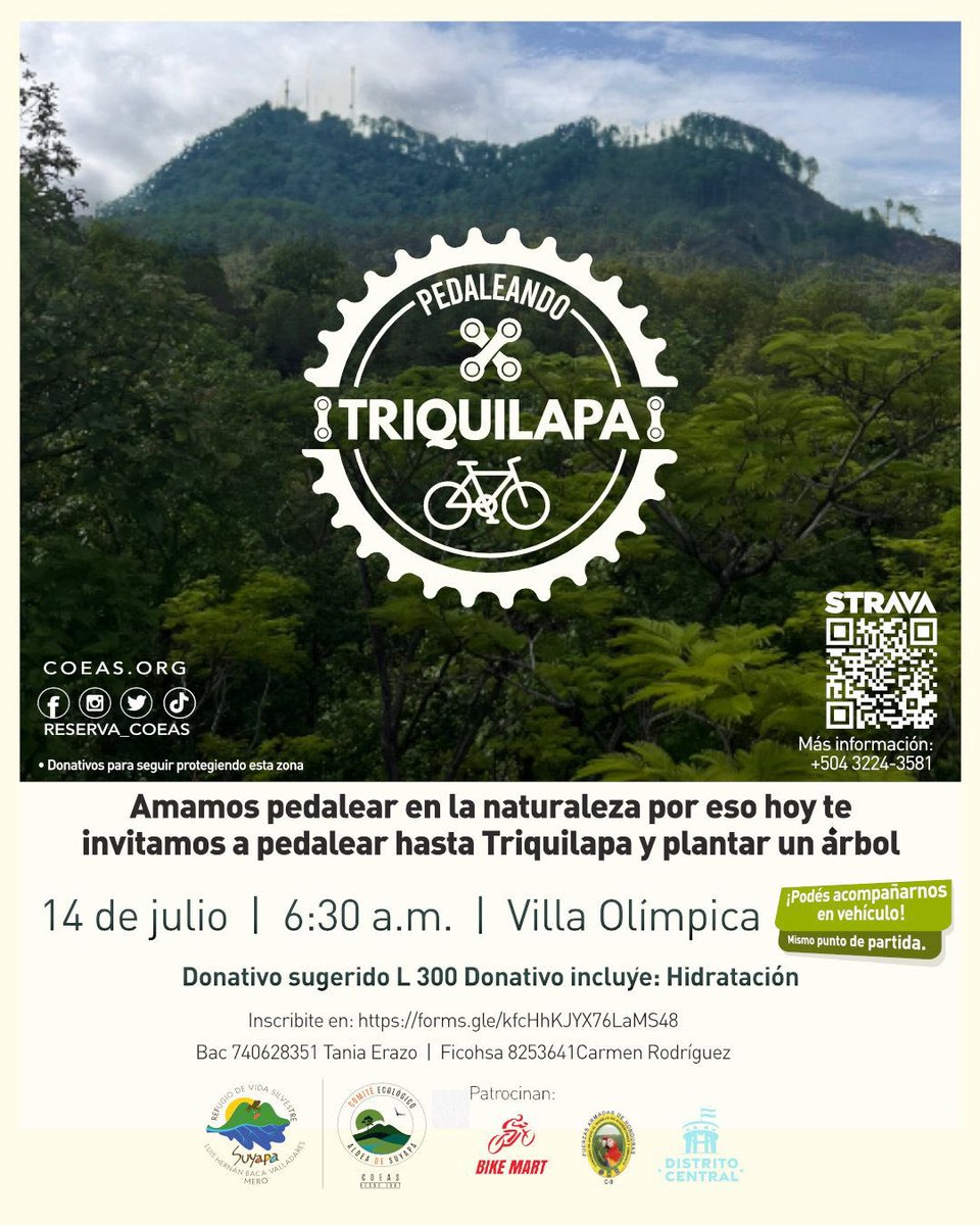 CoeasHn's tweet photo. Unite y Pedaleemos juntos por la hermosa zona del Refugio de Vida Silvestre Suyapa, Luis Hernán Baca Valladares, Mero
¡No te lo perdás! Vení y sé parte del cambio positivo.
14 de julio
6:30 am
Punto de salida: Villa Olímpica https://t.co/BJzbiPFQDl