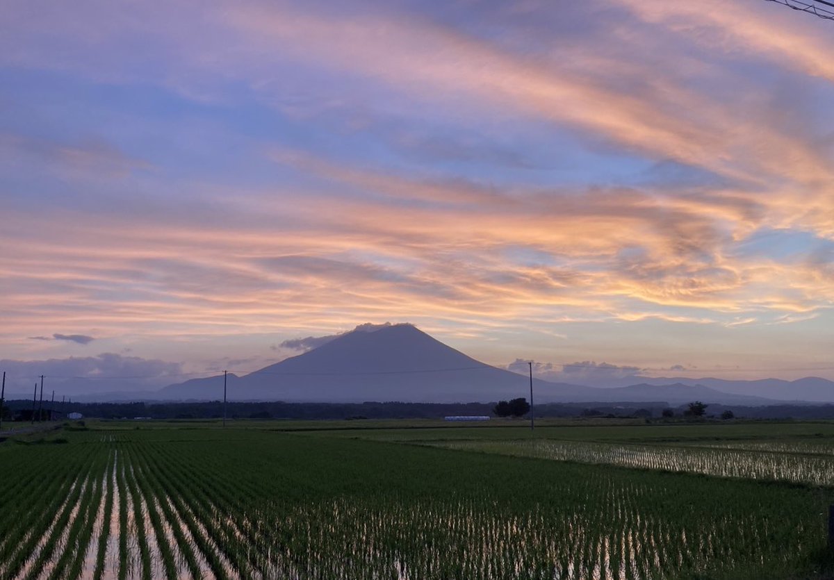 region_partner's tweet photo. 改めて岩手山が大好きだなぁ〜としみじみ実感😌
素敵な山はたくさんありますが、やはり岩手に生まれ岩手に住まう私たちにとっては大切で特別なシンボルですね🏔️🤍

#岩手山 
#岩手
#盛岡
#田んぼ
#夕焼け
#絶景 https://t.co/ZMQDD8u2nQ