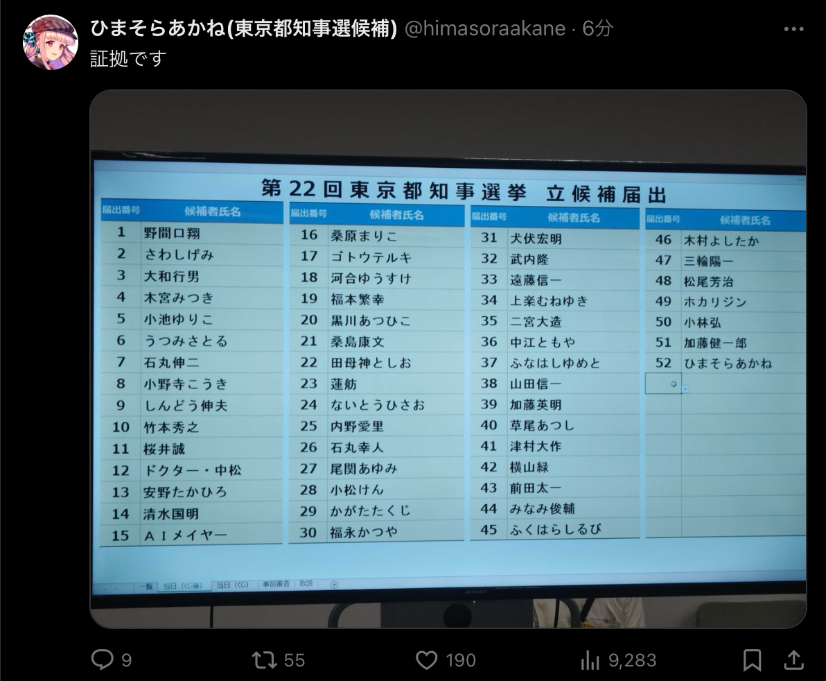 NoraNekoNekouyo's tweet photo. 暇空茜さん、今日になって東京都知事選挙出馬を表明したらしい　
#暇空茜　#WPBC #東京都知事選挙　#表明 https://t.co/uCIObB2pZo
