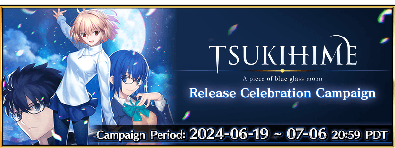 FateGO_USA's tweet photo. Celebrate the global release of "TSUKIHIME -A piece of blue glass moon-" by joining our "TSUKIHIME" Global Release Celebration Campaign.

All masters will be eligible to participate in our special Accrued Login Bonus! 

More info ➡️ https://t.co/B1IYmqv0aR
#FateGOUSA #tsukihime https://t.co/uk28XNPJAK