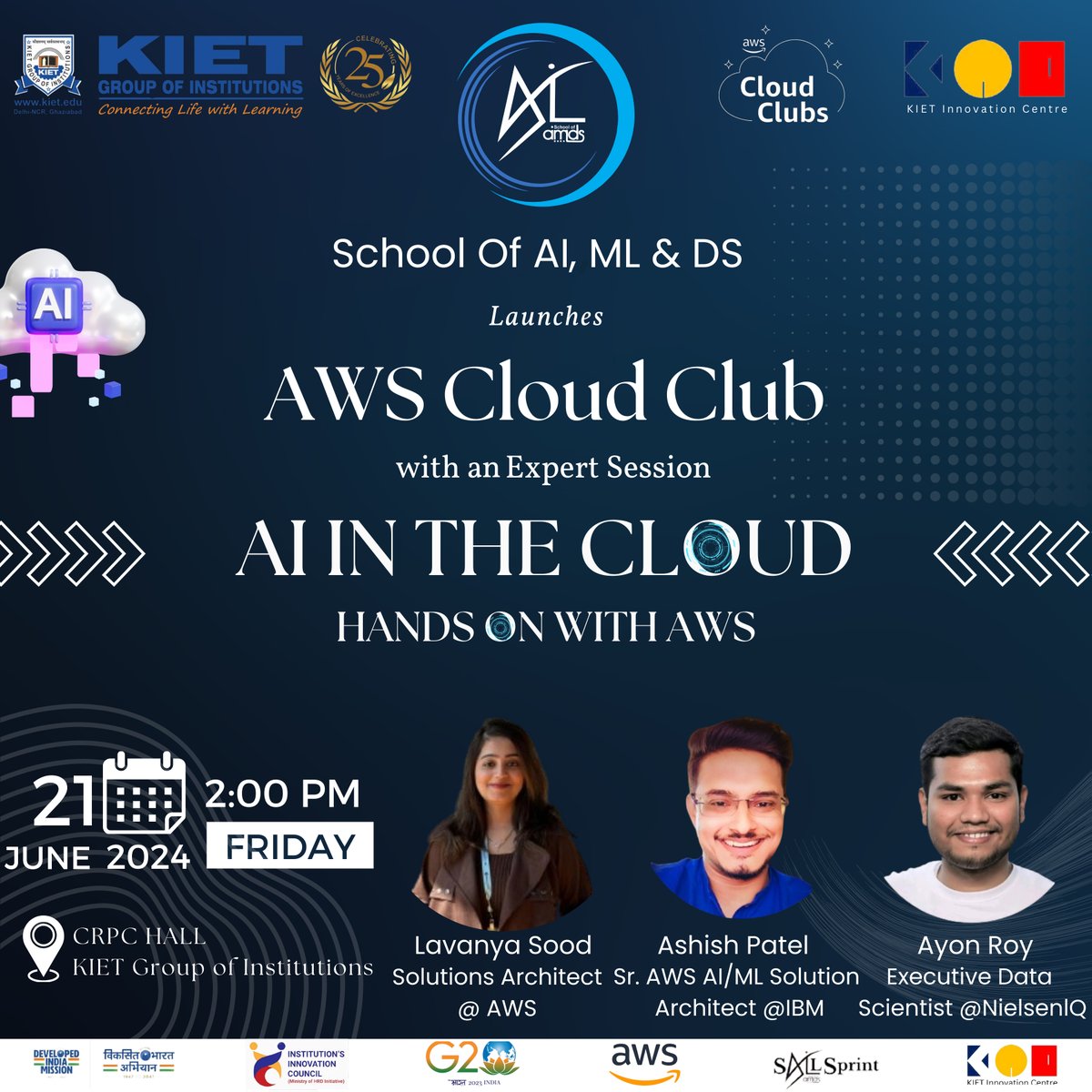 Kiet_edu's tweet image. School of AI, ML &amp;amp; DS at #KIET_Innovation_Centre proudly launches the &quot;#AWS_Cloud_Club - #KIET Chapter&quot; with an #expert_session on June 21, 2024.

#kiet_group_of_institutions #KIETGZB #kietengineeringcollege #AKTU #AICTE  #TopEngineeringCollege #DelhiNCR #BestEngineeringCollege