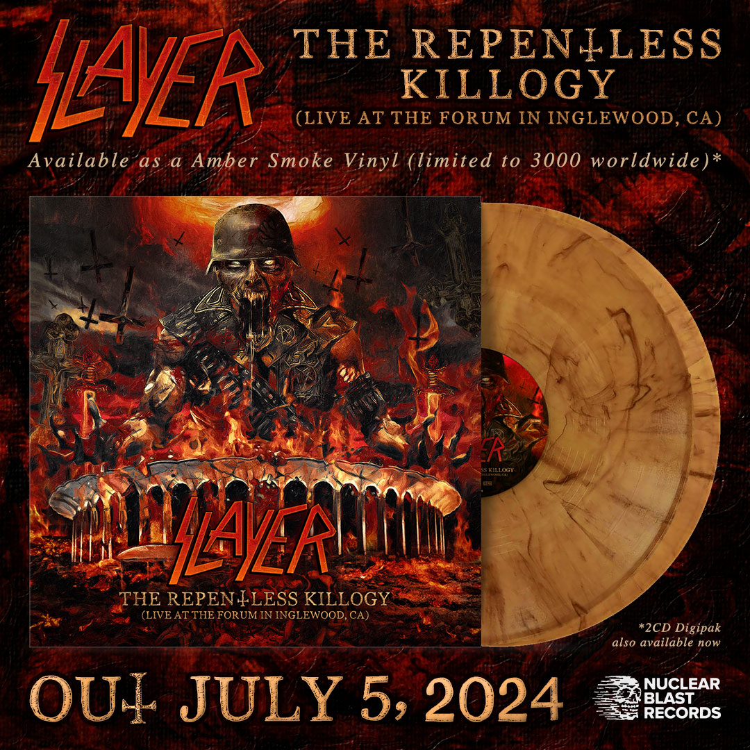 Limited vinyl reissues out July 5th.

𝗥𝗘𝗣𝗘𝗡𝗧𝗟𝗘𝗦𝗦
- Transparent Orange with Yellow and Black Splatter Vinyl (Ltd to 3K)
slayer.bfan.link/repentless.tpo

𝗧𝗛𝗘 𝗥𝗘𝗣𝗘𝗡𝗧𝗟𝗘𝗦𝗦 𝗞𝗜𝗟𝗟𝗢𝗚𝗬
- Amber Smoke Vinyl (Ltd to 3K)
slayer.bfan.link/the-repentless…

#Slayer #Repentless
