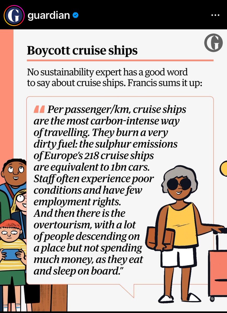 the <a href="/guardian/">The Guardian</a> today 
‘Cruise ships are the most carbon intense way of travelling……then there is over tourism, ppl descending on a place but not spending much money as they eat and sleep onboard’ and yet solution for festival? <a href="/Edinburgh_CC/">The City of Edinburgh Council</a>  <a href="/SaveSCScotland/">SaveSelfCatering</a> <a href="/ASSCnews/">ASSC News</a>