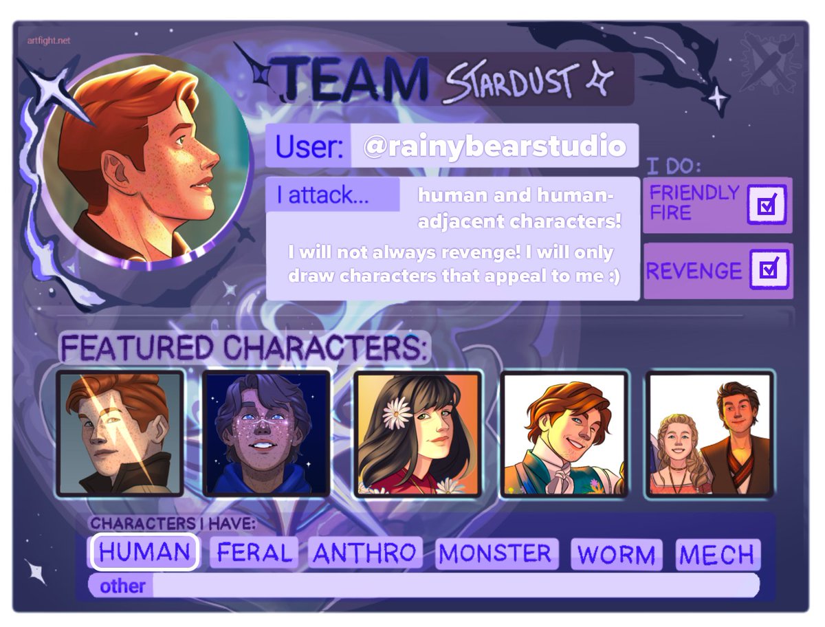 rainybearstudio's tweet photo. I'm participating in #artfight this year! #teamstardust
Find me on https://t.co/Adso7Unmax :) https://t.co/gF1PD2Yy4S