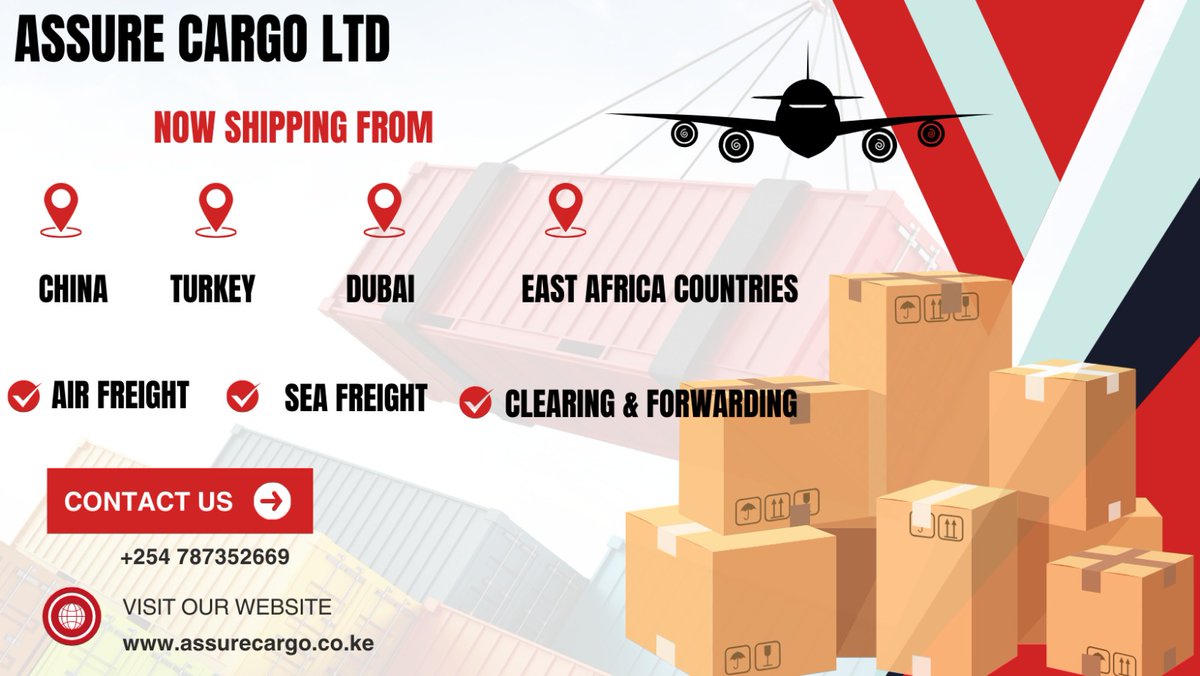 AssureCargoKe's tweet photo. Ship and clear in 4 days.

Reach out to us:
Web: https://t.co/Q8IS1czjVN
Email: info@assurecargo.co.ke
Call/Whatsapp: 0787 352669 https://t.co/FS337OXapo