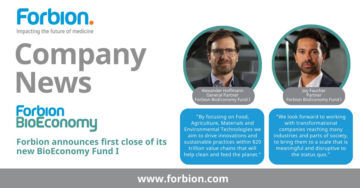 Excited to announce the first close of Forbion BioEconomy Fund I at €75M! This new fund invests in biotech solutions for Food, Agriculture, Materials, and Environmental Tech. #VentureCapital #Biotech #Sustainability #Forbion #BioEconomy forbion.com/en/news/forbio…