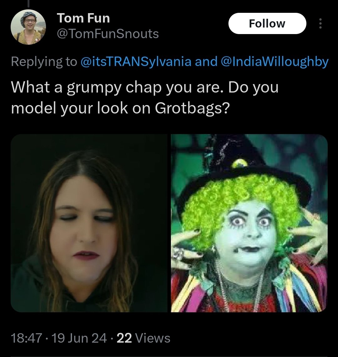 imagine clicking through to watch my video, going through it to find a frame that works for you, screenshotting it, and then posting it for a 'joke' that doesn't even work that well and is just meant as an insult, and *still* thinking you're the good guy in that scenario 🙄