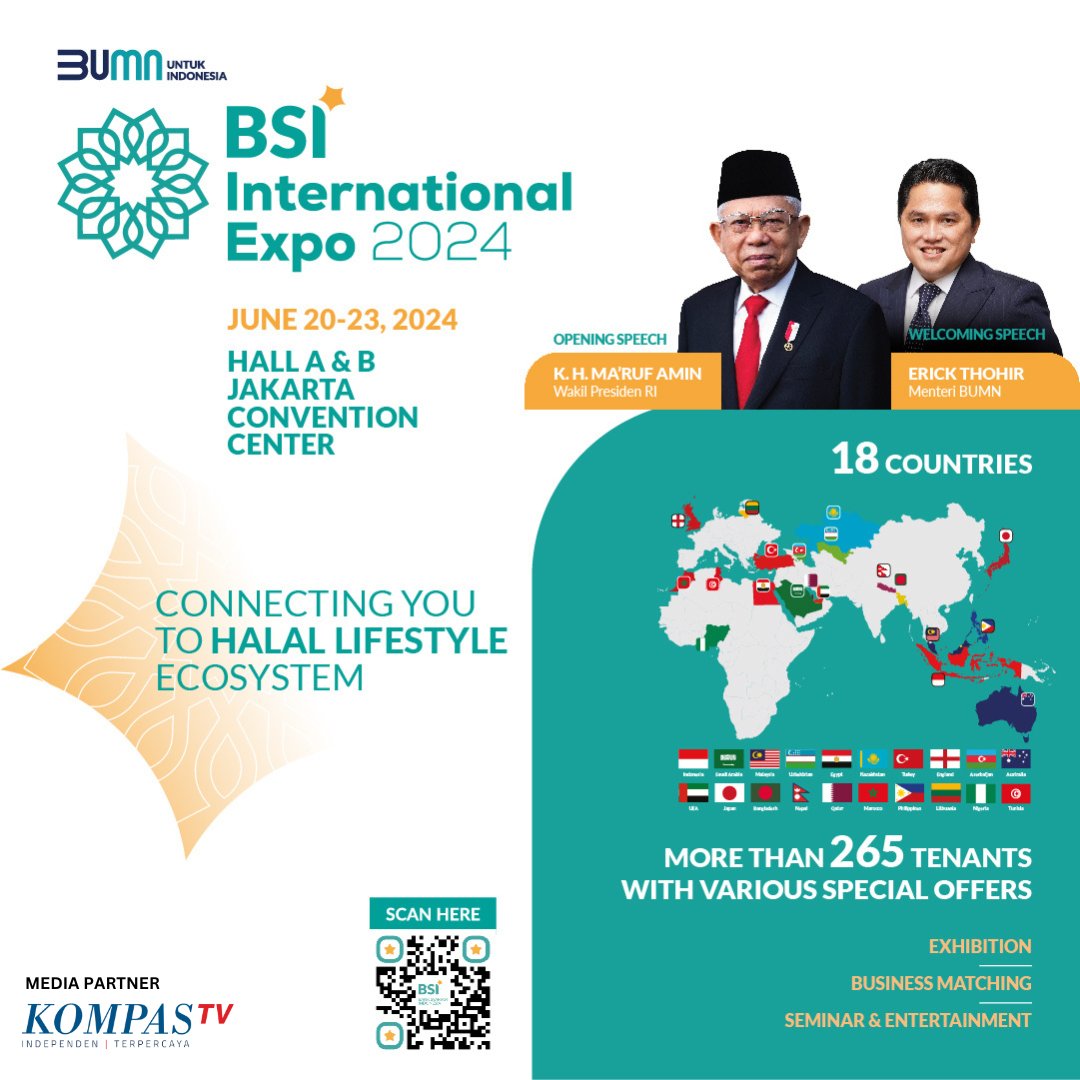 KompasTV's tweet photo. Bersiaplah untuk BSI INTERNATIONAL EXPO 2024, tanggal 20-23 Juni 2024 di JCC

GRATIIIS..
Langsung registrasi ke https://t.co/Gae3egAAMP

#BSIInternationalExpo #ConnectNow #LifewithBSI #BankSyariahIndonesia https://t.co/M8xOJ2df5S