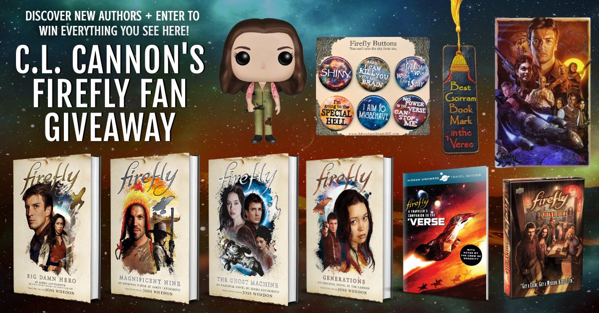 ✨Gather round, fellow #Browncoats! Do you aim to misbehave? Do you also like #books filled with action, adventure, &amp; some #SciFi? This #giveaway is for you! Enter to #win everything you see pictured!✨

🦖 Enter: bit.ly/fireflyfans 🦕

#heroofcanton #serenity #shiny #books