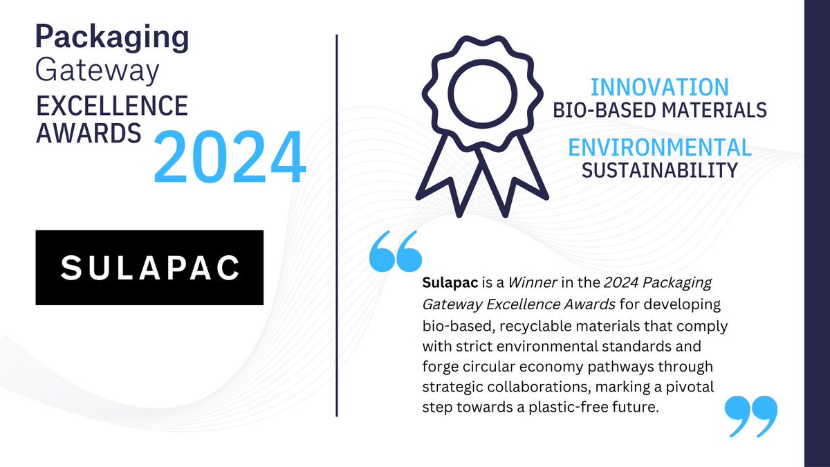 Sulapac (@sulapac) on Twitter photo Happy to share that Sulapac has won two awards in the 2024 Packaging Gateway and <a href="/InsidePackaging/">Inside Packaging & Packaging Gateway</a> Excellence Awards in the Innovation and Environmental categories!
#packagingexcellence #sustainableinnovation #biobasedmaterials
Read more:
packaging-gateway.com/excellence-awa… Happy to share that Sulapac has won two awards in the 2024 Packaging Gateway and <a href="/InsidePackaging/">Inside Packaging & Packaging Gateway</a> Excellence Awards in the Innovation and Environmental categories!
#packagingexcellence #sustainableinnovation #biobasedmaterials
Read more:
packaging-gateway.com/excellence-awa…