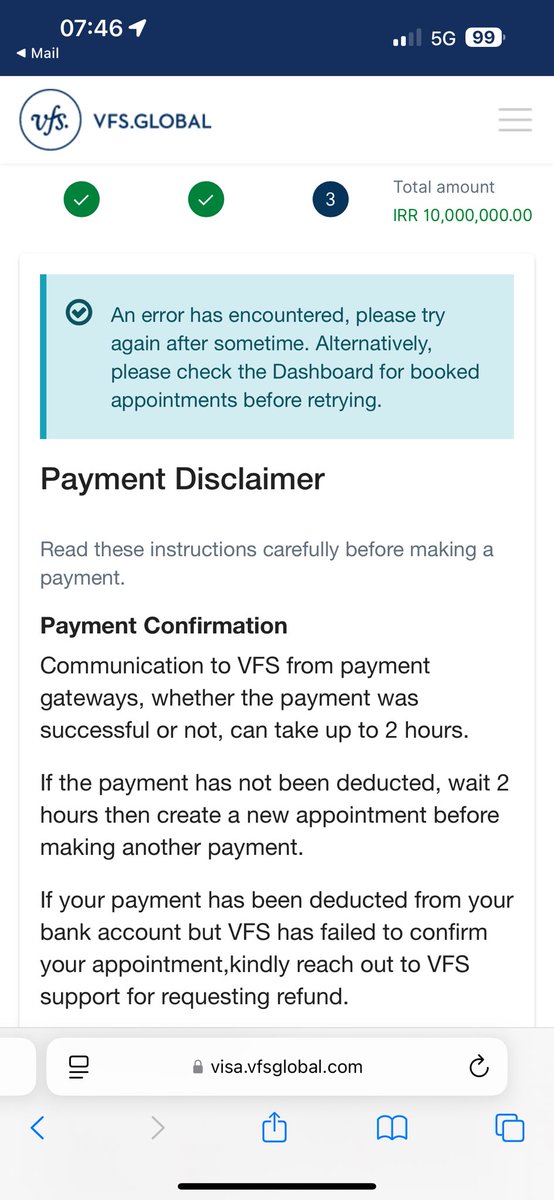 Why does this keep happening <a href="/VFSGlobal/">VFS Global</a> . Please help
