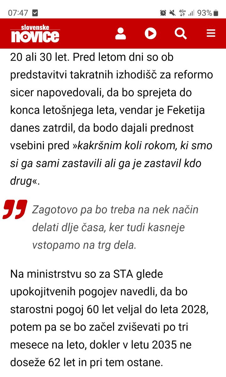 udovcmateja's tweet photo. @Elart91 Do 2028, 60 let, potem pa dvig starosti za vsako leto po 3 mesece od leta 2035 bo prišlo do 62 let. Se pravi, če se zaposlite pri 15 danes ne boste mogli v pokoj s polno pokojnino do 62 leta, se pravi delate 47 let, po veliki meri boste ob tem prejeli še minimalno pokojnino https://t.co/BwLTG8IMNt