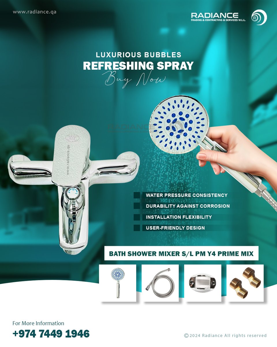 Radiance Qatar is introducing our sleek and innovative bath shower mixer, S/L PM Y4 Prime Mix,💦🛁 combining style and functionality effortlessly. Elevate your bathing experience with versatile water control and contemporary design.