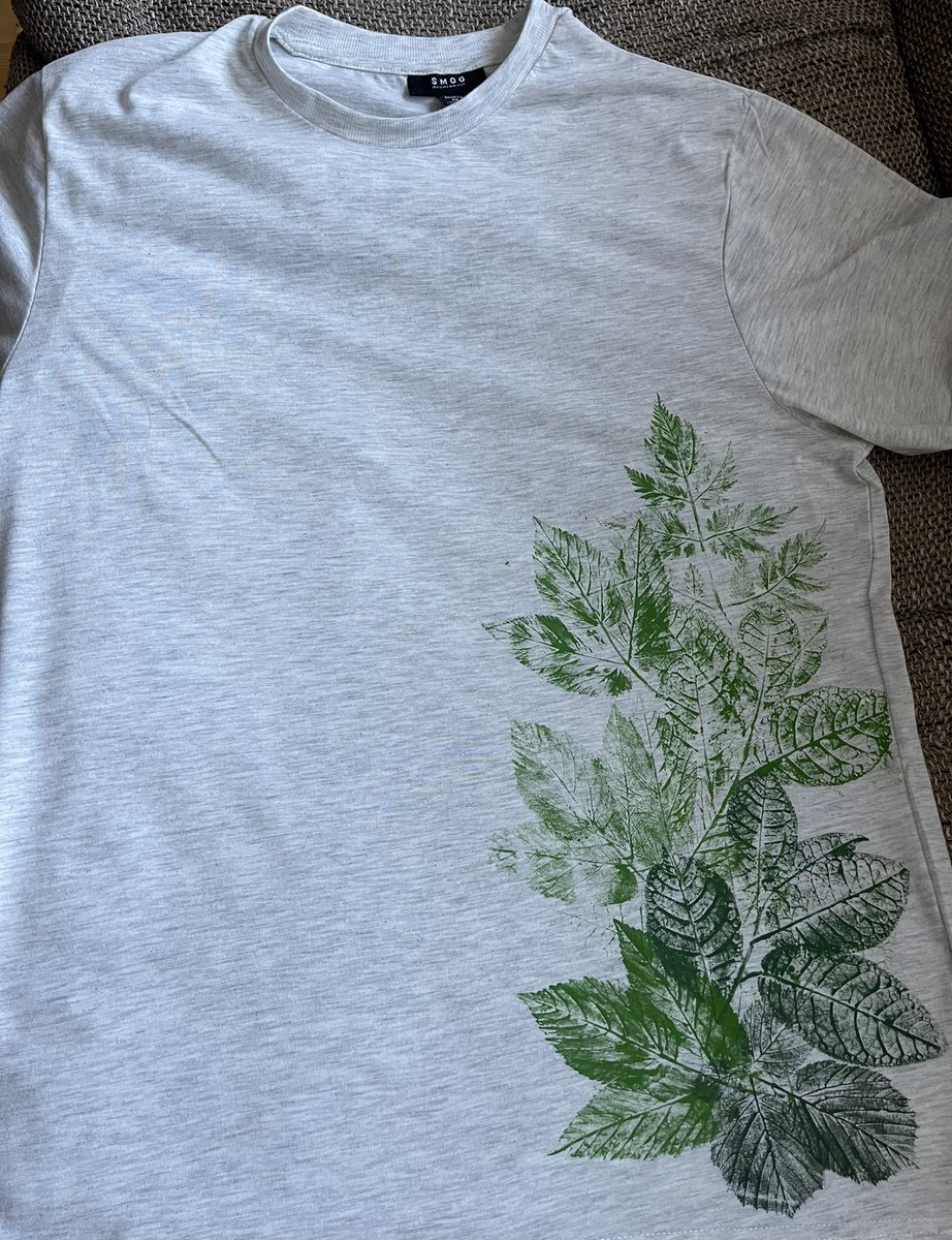 Uztaisīju sev Līgo kreklu.
To dara tā:
1. Paņem auduma krāsu, uzjauc toņus;
2. Uzpļeckini krāsu uz Jāņuzāles;
3. Izmantojot salveti, uzspied Jāņuzāli uz krekla un ņem to nost;
4. Kad nožūst, no otras puses izgludini.
Krekls gatavs.😎