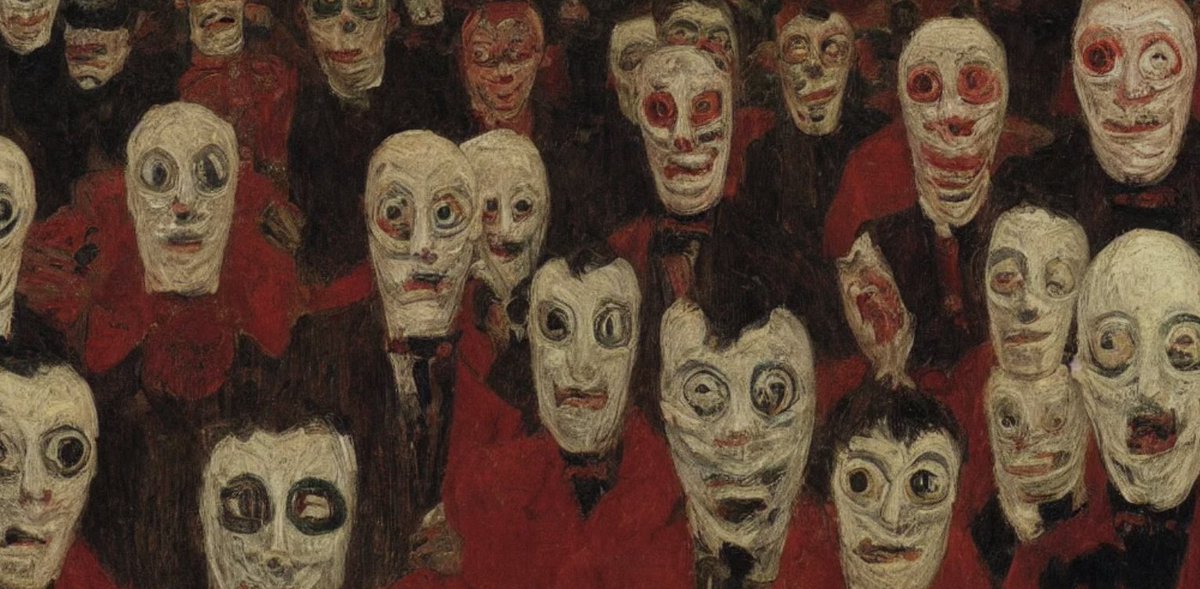 GeertJanBlanken's tweet image. De mensen zoeken hun kracht in het aantal, de meerderheid. Daar zoeken ze altijd wat Adam achter de struiken zocht: dekking.

Søren Kierkegaard, 1854

#JamesEnsor