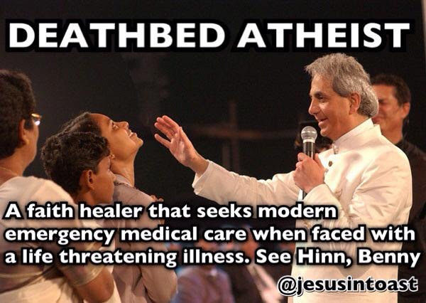 jesusintoast's tweet photo. When they get really sick, they go to the hospital. When they get out they thank Jesus for curing them. 

They should stay in their church and pray. https://t.co/VrfcfGPv2s