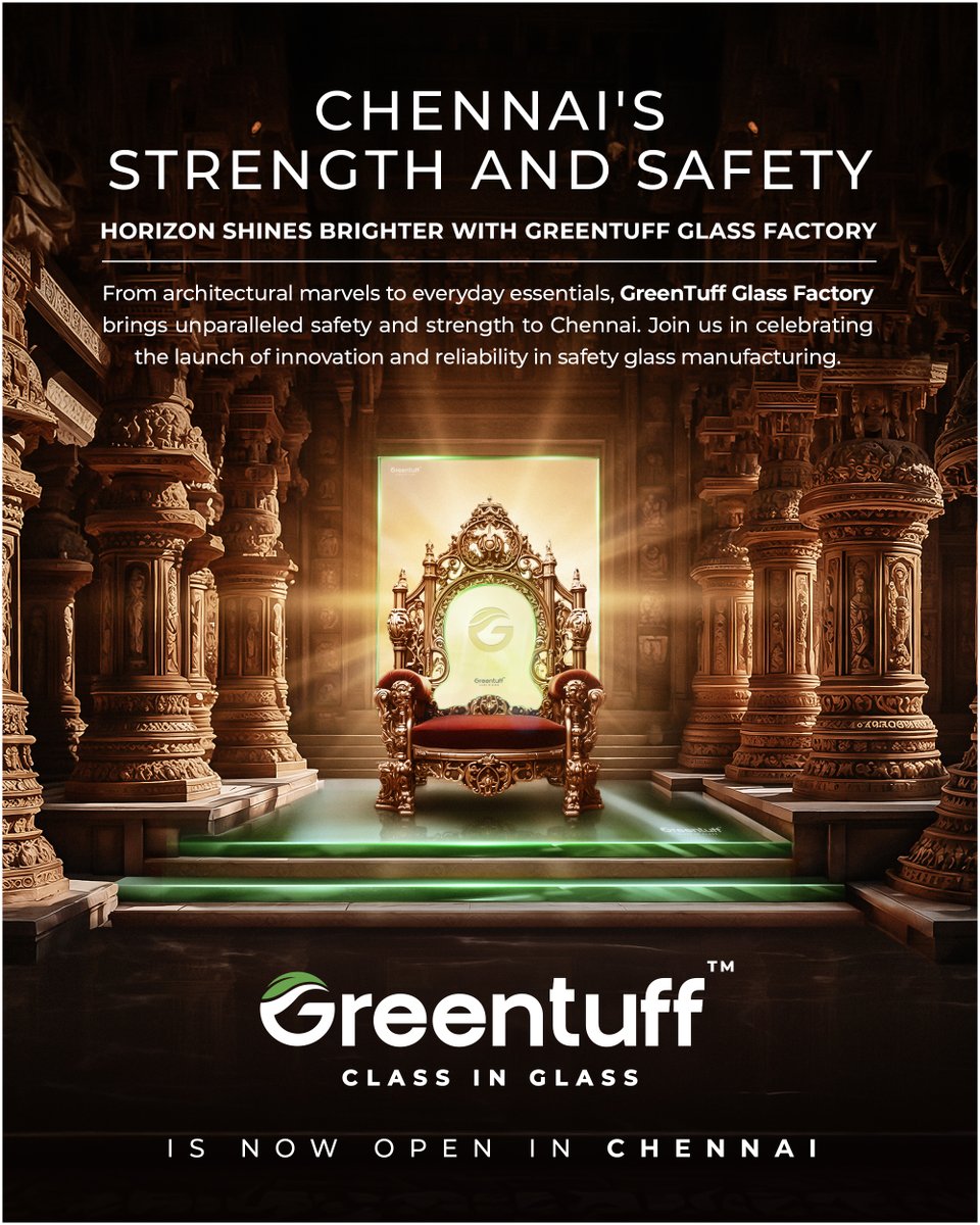 GreenTuffGlass's tweet photo. Experience the pinnacle of safety and sustainability as Greentuff leads the way with its Chennai factory.
.
Greentuff Now Open In Chennai https://t.co/gjew9U2t59