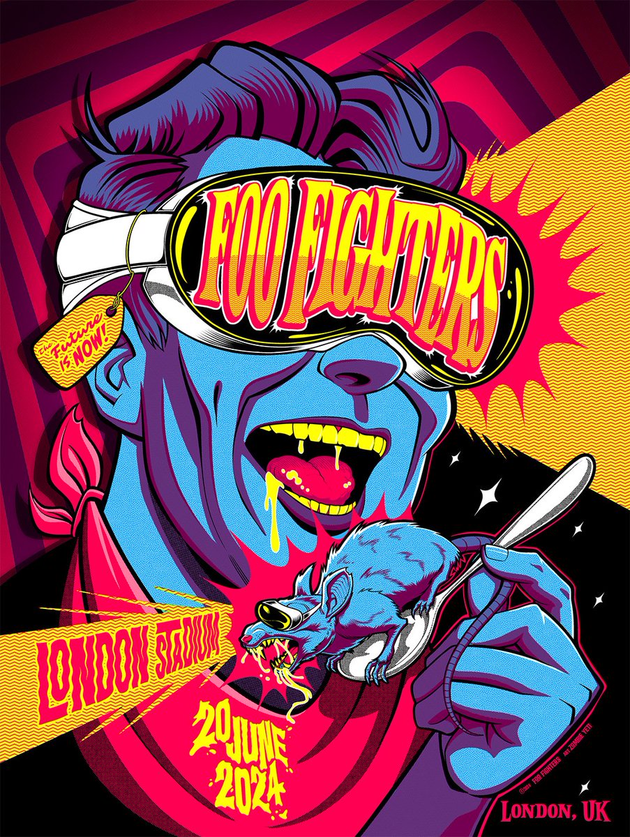 foofighters's tweet photo. LONDON!!! LET'S GO!!! 🤘
🎟️: https://t.co/g6UlUTjI0b

4:00pm  Doors Open
5:25pm  @shamebanduk 
6:15pm   @wetlegband 
7:30pm  #FooFighters 

Event info: https://t.co/751TtoUzA4

🖌️ @zombieyeti 
#FF2024 https://t.co/cvuS8IQV4D