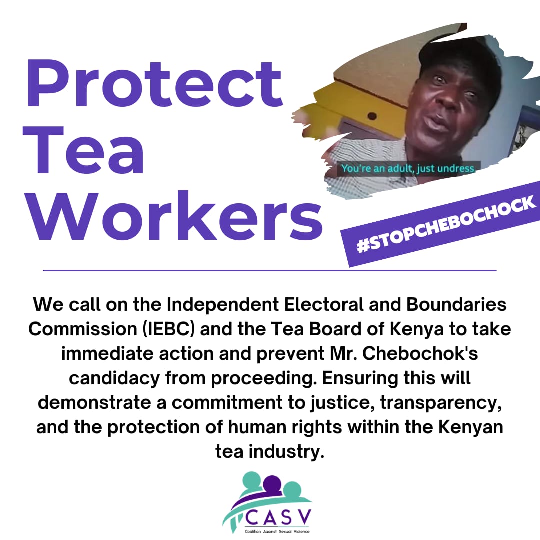 "Together, we can put an end to sexual harassment. Let's support survivors work towards a safer and more inclusive society.#stopchebochock
 #SupportSurvivors
@KTDATea 
<a href="/SJwomenleague/">SOCIAL JUSTICE WOMEN'S LEAGUE, NAIROBI</a>
<a href="/sainsburys/">Sainsbury's</a> 
<a href="/Morrisons/">Morrisons</a> 
<a href="/EthicalTea/">ETP</a> 
@lipton
Here our cry and support us.