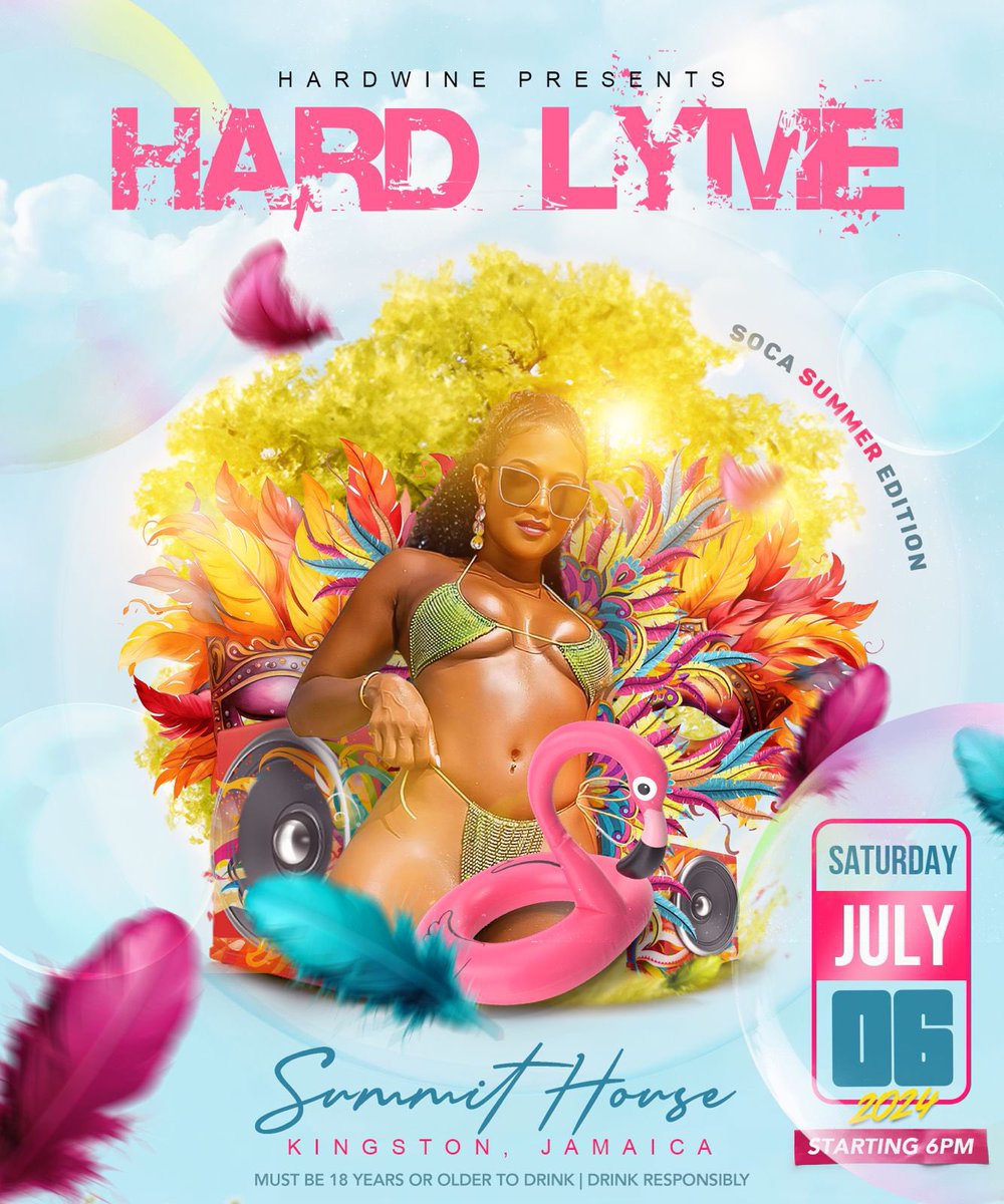 HARDWINEJA's tweet image. The summer is officially here, and it’s already scorching! ✨

The Ultimate Soca Experience: Hard Wine presents Hard Lyme.🕺🏾💃🏾

📍: Summit House, Kingston, Jamaica 
🗓️ : Saturday, July 6, 2024, at 6 PM

See you there‼️

@summitkingston
#Hardwine #HardLyme #BikiniSexy #SummerSoca