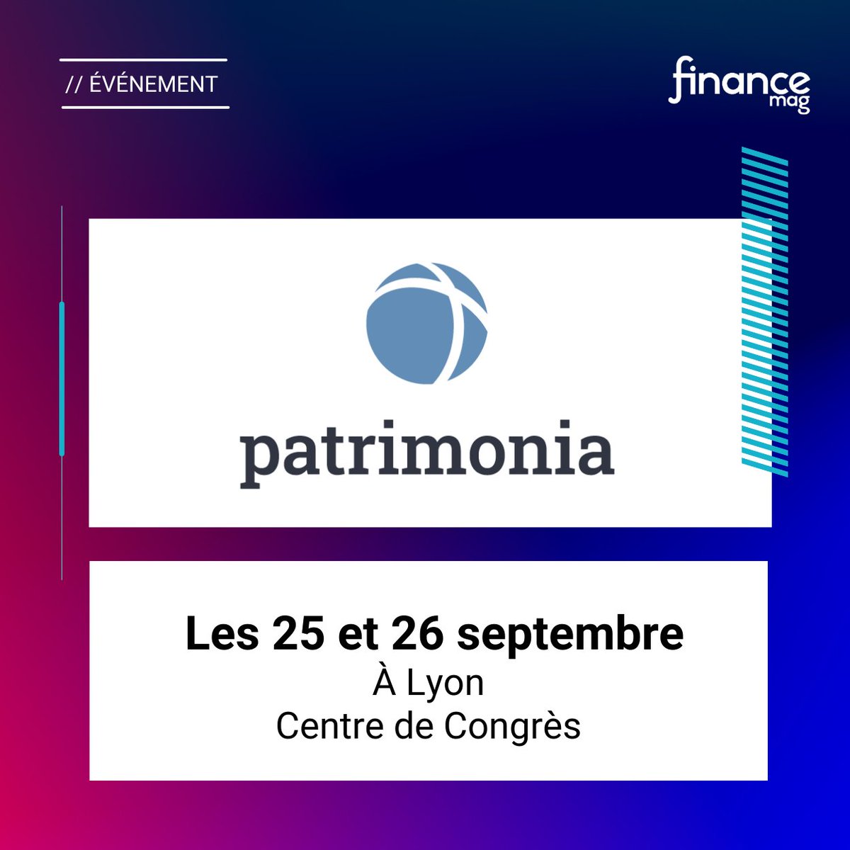 À ne pas manquer, <a href="/PatrimoniaLyon/">Patrimonia</a> vous accueille pour des conférences et des moments d'échanges les 25 et 26 septembre à Lyon au Centre de Congrès.