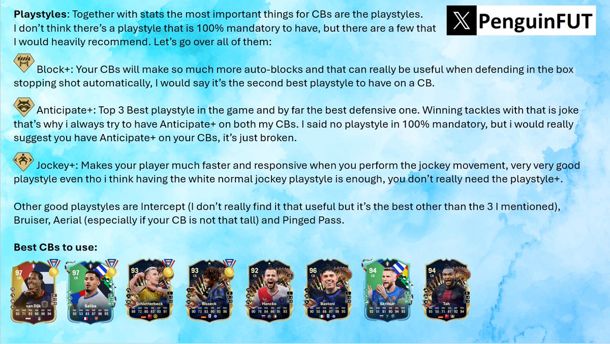 PenguinFUT's tweet photo. WHAT YOU NEED
New day, new tips. Let's take a look at how to choose the perfect Centre Back for your team.
#EAFC #EAFC24 #EAFC24Tutorial https://t.co/lVbiCUZTHH