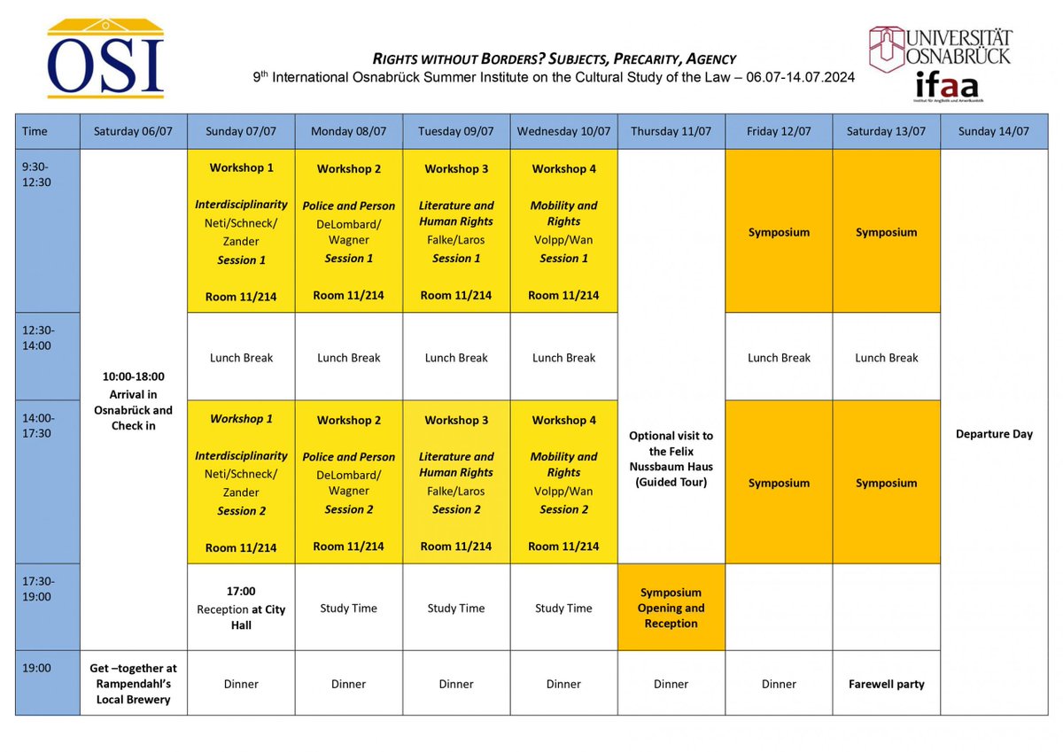 We are happy to share the draft program for this year’s Osnabrück Summer Institute on the Cultural Studies of the Law! #OSI2024