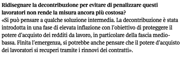 Phastidio's tweet photo. Questo, come scrivo nell'ultimo post, è il punto che sfugge da un decennio: pensare di proteggere il potere d'acquisto dei lavoratori con sgravi fiscali (quasi sempre a deficit) anziché ridisegnando la contrattazione collettiva, è la ricetta per il suicidio del paese. 
https://t.co/vYEH064oRn