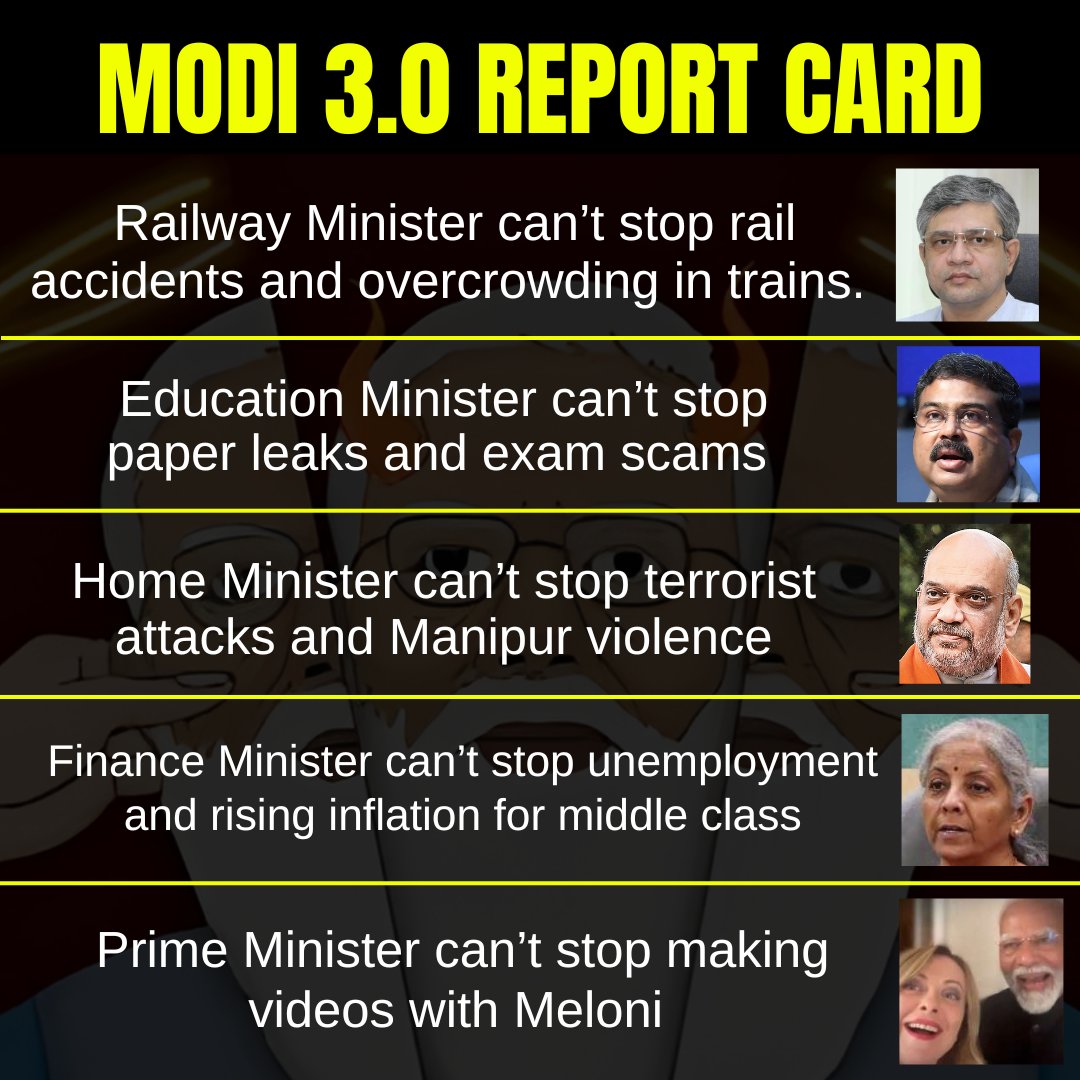Janmat_Media's tweet photo. Do we Indians not deserve a better government than this? Think and ask yourself.
.
.
.
.
#bjp #government #modi #RailwayMinister #educationminister #HomeMinister #ModiReportCard https://t.co/E0lU01nnW7