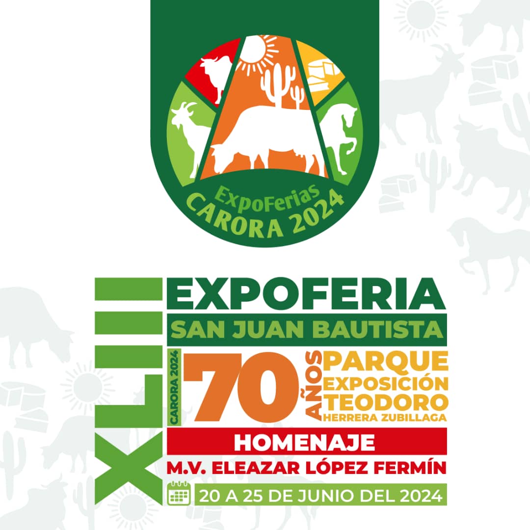 #NotiAsocrica Hoy 20 de Junio 2024, 7:00pm Gran Inauguración de la XLIII Expoferia San Bautista de Carora 2024. En Homenaje al MV Eleazar López Fermín, desde las instalaciones del Parque de Exposición Teodoro Herrera. 
Vivela!!
