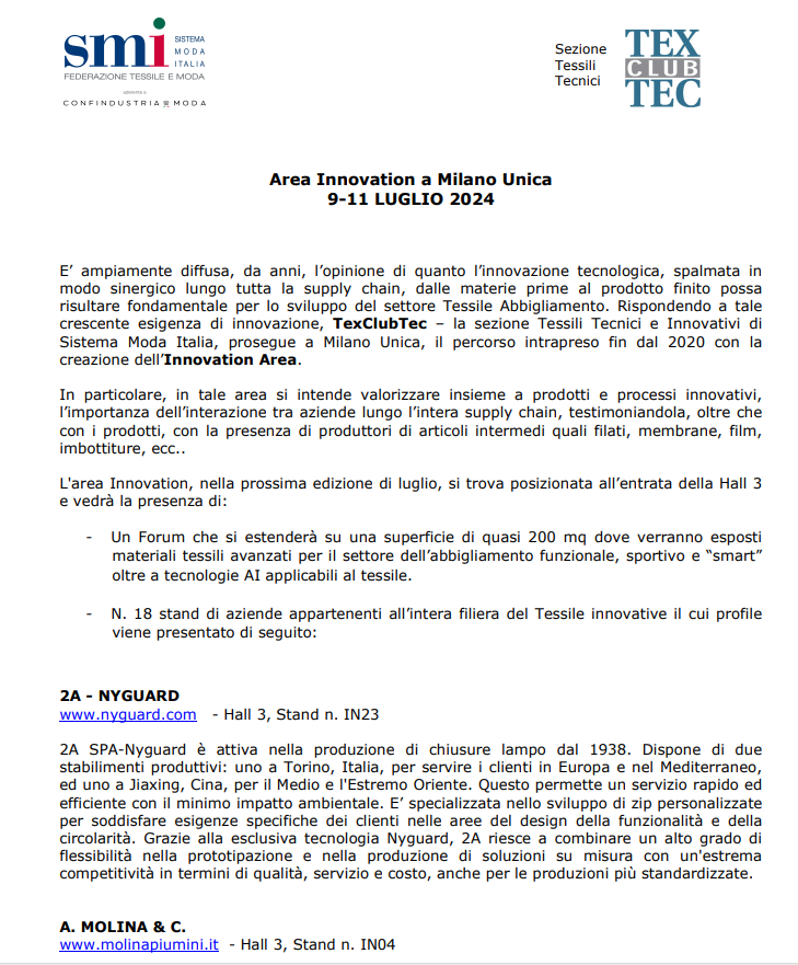 Scopri il profilo delle aziende produttrici di tessili #performanti che esporranno nell'area #Innovation a Milano Unica, 9-11 luglio 2024  texclubtec.it