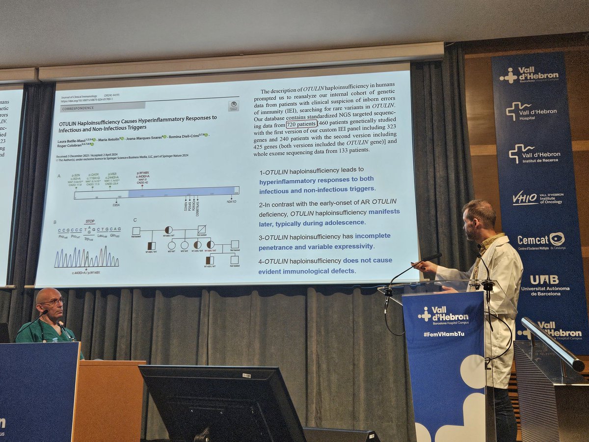MIVHSistemiques's tweet photo. Descubriendo la haploinsuficiencia de OTULINA a cargo del Dr Colobran. De infecciones de repetición a la mutación genética! #IIJornadaEASMI de @vallhebron
@Immuno_HUVH @VHIR_ 
Más información en el caso publicado: https://t.co/myz1s9gP1z https://t.co/xPwuqFSHXD