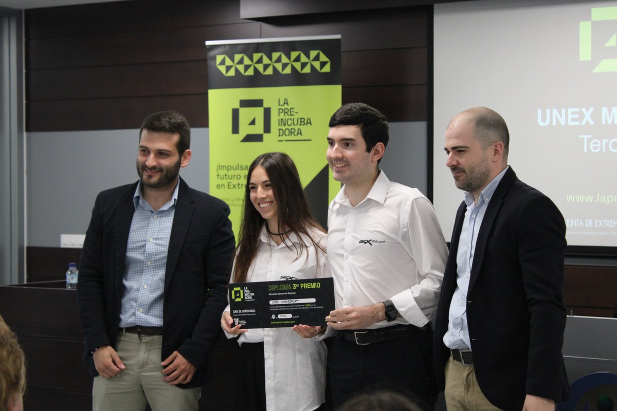 ¡Finaliza la primera edición de la Pre-incubadora!

Enhorabuena a los ganadores:

-🏆1⁰ premio para: GENOS  
- 🏆2⁰ premio para: BOLGART 
- 🏆3⁰ premio para: UNEX MotorSport

Más información del programa y los participantes en: 
lapreincubadora.com

<a href="/infouex/">UEx</a>
<a href="/Junta_Ex/">Junta de Extremadura</a>