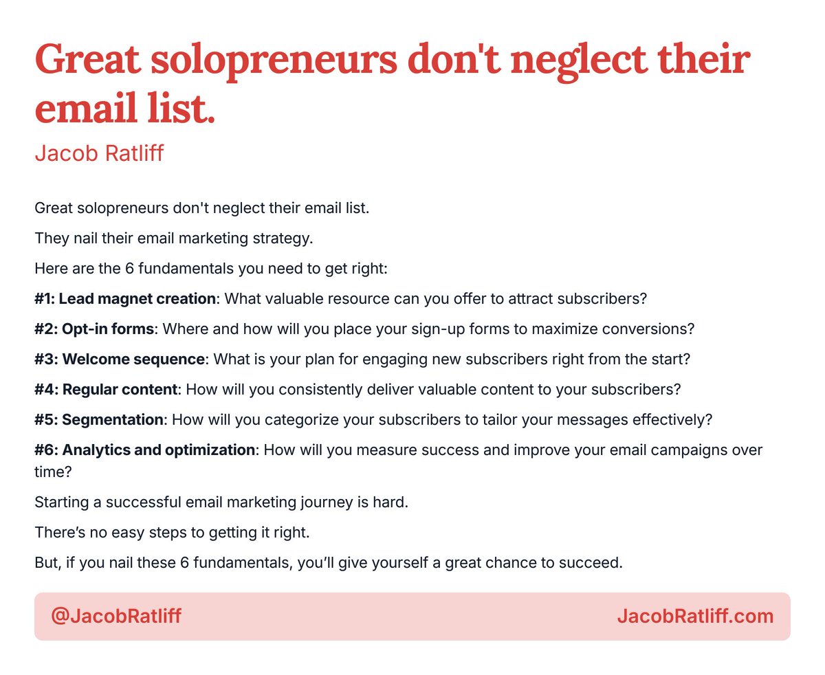 jacobratliff's tweet photo. Great solopreneurs don't neglect their email list. https://t.co/e49F7Z6KTh