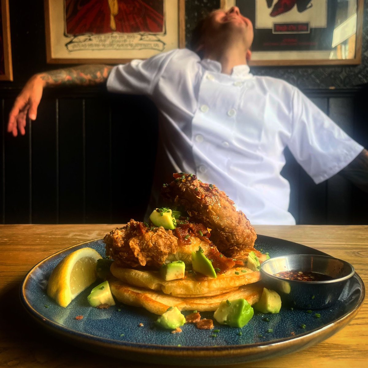 New brunch dish from 29th June - VEGAN HOT HONEY MOCKEN’N’FACON’N’AVO PANCAKES… 
(We’ve got a week to come up with a better name, leave suggestions below!)  

What’s not to love? Made by punks, eaten by punks?   

To book for brunch NOW: ourblackheart.com/lds-kitchen
