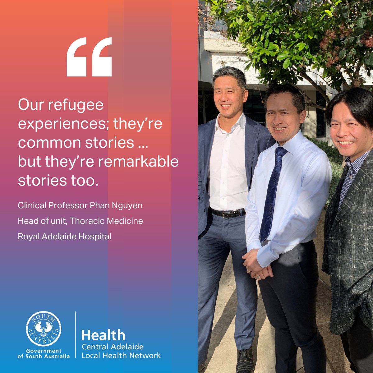 Meet Clinical Professor Phan Nguyen, Associate Professor Hien Le and Professor Nam Nguyen, who left Vietnam as refugees to begin new lives in Adelaide in the 1970s.

Read their stories here 👉 loom.ly/QKndIJU

#RefugeeWeek2024 #RefugeeWeek