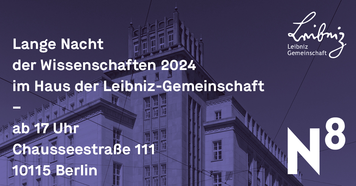 Lange Nacht der Wissenschaften bei Leibniz.
Am Samstag, 22.6., findet die <a href="/LNDWBerlin/">LNDWBerlin</a> statt. Besucht uns in der Chausseestraße und weiteren Standorten wie @mfnberlin, <a href="/DRFZ_Berlin/">DRFZ</a>, <a href="/FVB_adlershof/">Forschungsverbund Berlin</a> &amp; <a href="/LeibnizFMP/">FMP Berlin</a>.
Infos unter ow.ly/BIes50Sm8gx
#LNDW24 #Wissenschaft #Forschung