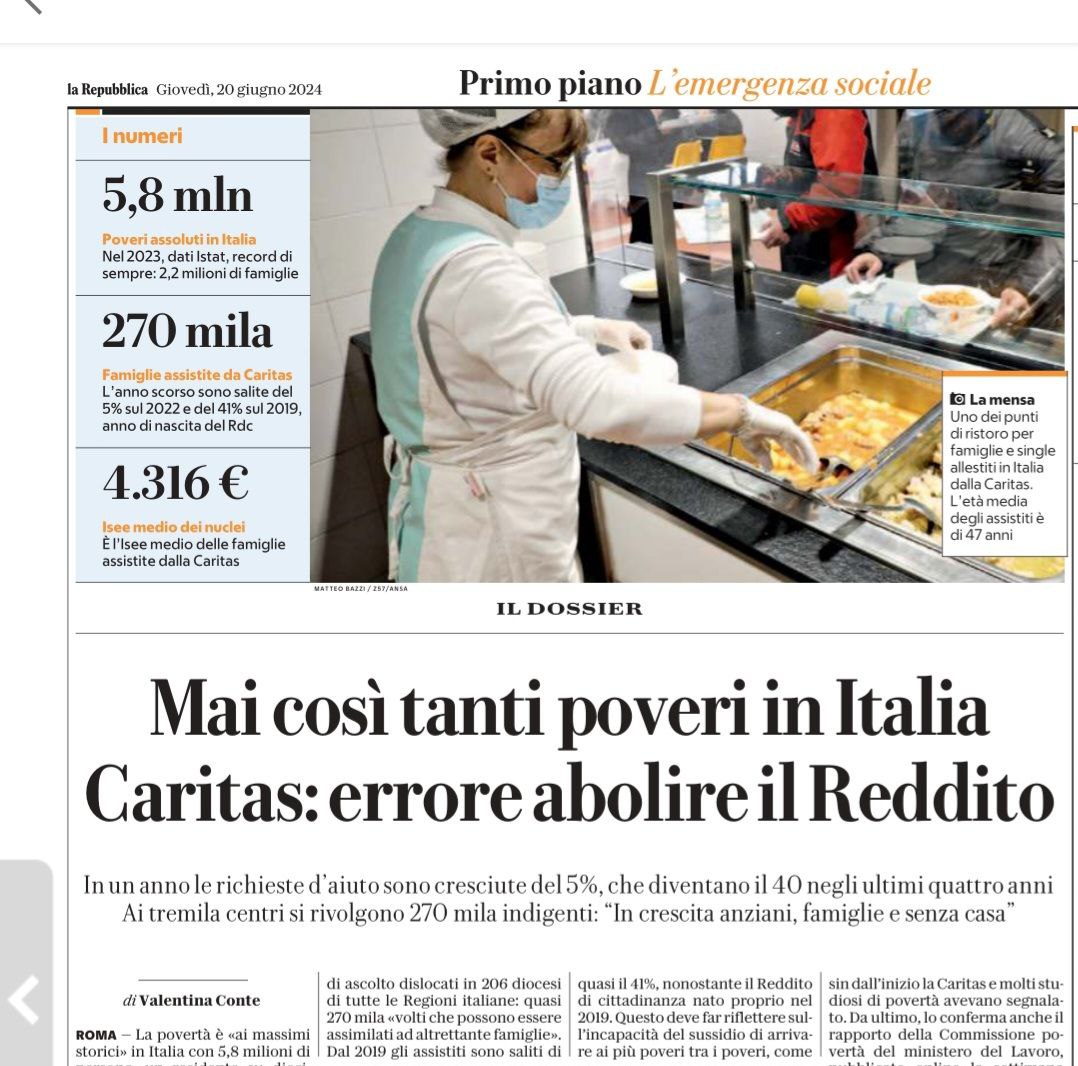 Reale_Scenari's tweet photo. #20giugno Media italiani hanno un problema col sociale. Si rendono conto che cose vanno male (causa miseria e sfruttamento) solo quando glielo dicono cronaca nera o Caritas. Adssso ci si accorge che il 10% è in povertà assoluta e non ci sono contromisure. Giustizia sociale? Addio https://t.co/GCIDtjRika