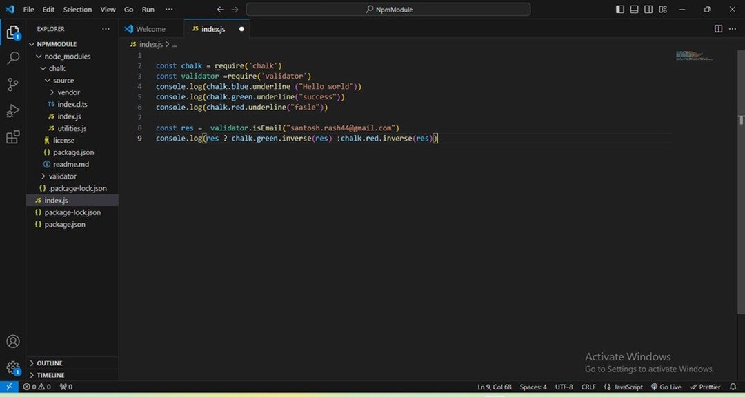 Santosh37107018's tweet image. Learning Nodejs
Day11
Import NPM Module
const chalk = require('chalk') 
const validator =require('validator') console.log(chalk.blue.underline ("Hello world"))
const res = validator.isEmail("santosh.rash44@gmail.com")
#LearnInPublic #buildinpublic #learningnodejs