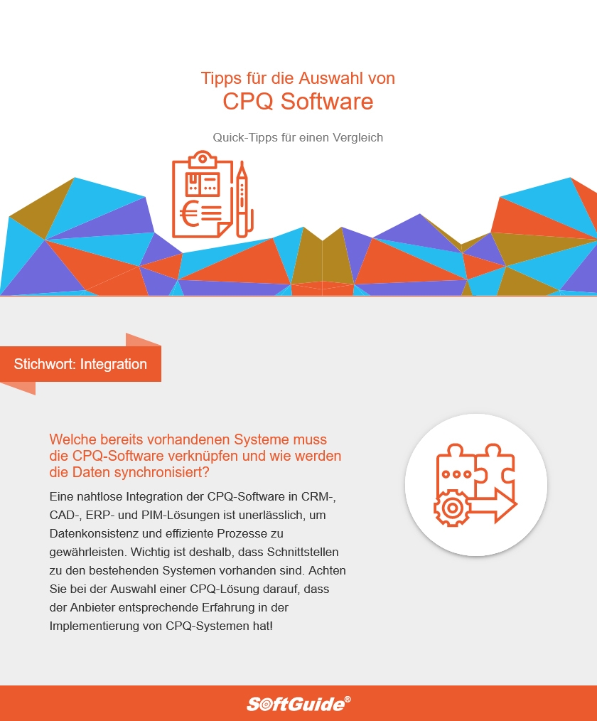 SoftGuide's tweet image. SoftGuide Software-Tipp: CPQ-Software muss CRM-, CAD-, ERP- und PIM-Systeme nahtlos integrieren. Achten Sie bei der Auswahl einer CPQ-Lösung darauf, dass der Anbieter Erfahrung in der Implementierung hat! #CPQ #SoftwareIntegration softguide.de/software/cpq