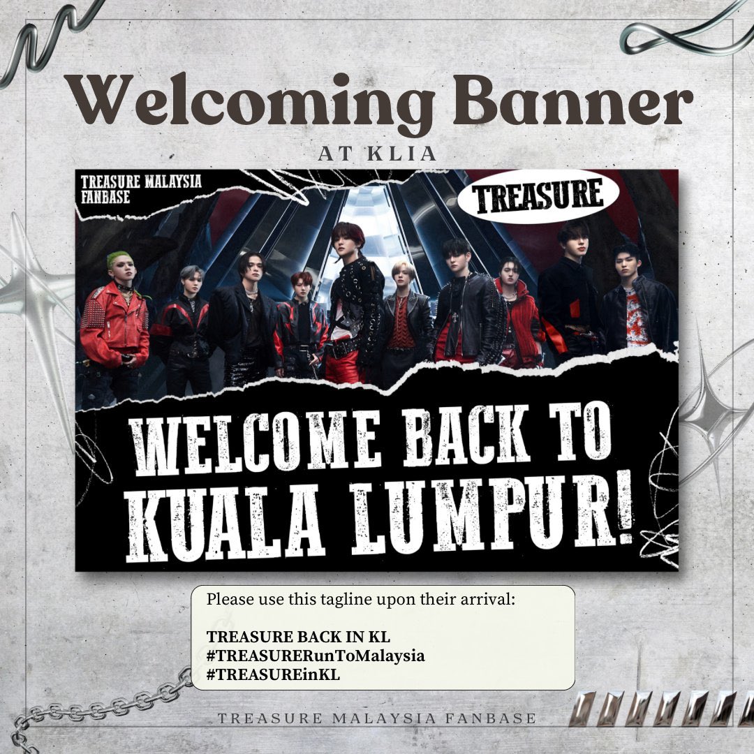 YG_TREASUREMY's tweet photo. 📣 We will arrange these 11 banners on the barricade so we need TeuMes cooperation to prioritise the volunteers who are holding the banners.
📣 Let's make it orderly and welcome the boys warmly.

TREASURE BACK IN KL
#TREASURERunToMalaysia
#TREASUREinKL
@treasuremembers https://t.co/nGkOaIvX0X